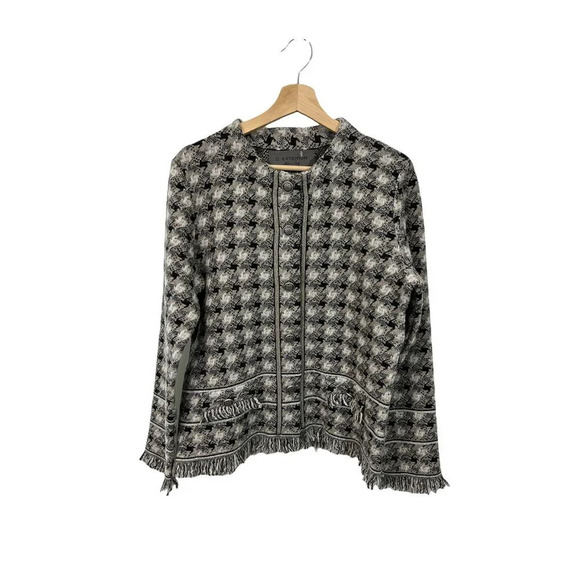 D. Exterior Made in Italy  Houndstooth Knitted Fringed Jacket Wool Cashmere - Picture 1 of 10